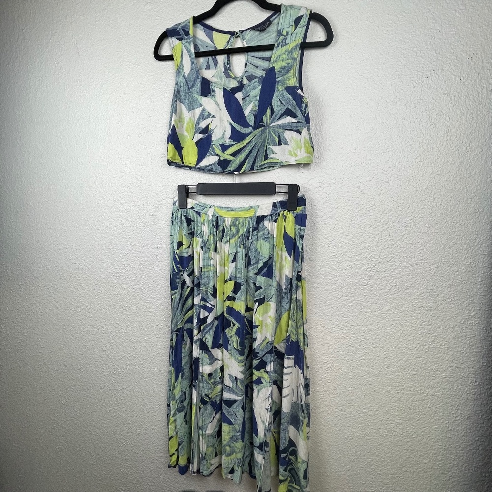Topshop Tropical Print Two-Piece Midi Skirt and Top Set